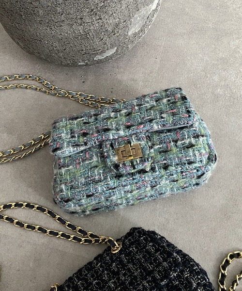 DouDou（ドゥドゥ）の「ツイードチェーンポシェット（ショルダーバッグ・レディース・ブラック/ネイビー/サックスブルー/オフホワイト・FREE）」の7枚目の写真