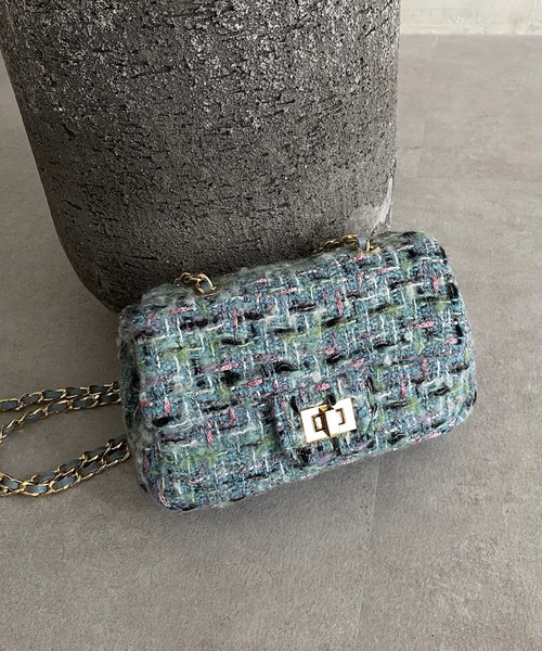 DouDou（ドゥドゥ）の「ツイードチェーンポシェット（ショルダーバッグ・レディース・ブラック/ネイビー/サックスブルー/オフホワイト・FREE）」の11枚目の写真