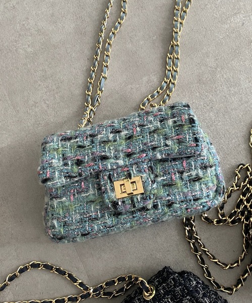 DouDou（ドゥドゥ）の「ツイードチェーンポシェット（ショルダーバッグ・レディース・ブラック/ネイビー/サックスブルー/オフホワイト・FREE）」の9枚目の写真