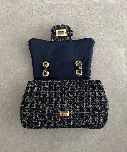 DouDou（ドゥドゥ）の「ツイードチェーンポシェット（ショルダーバッグ・レディース・ブラック/ネイビー/サックスブルー/オフホワイト・FREE）」の14枚目の写真