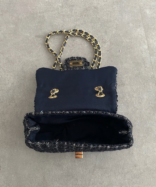 DouDou（ドゥドゥ）の「ツイードチェーンポシェット（ショルダーバッグ・レディース・ブラック/ネイビー/サックスブルー/オフホワイト・FREE）」の16枚目の写真