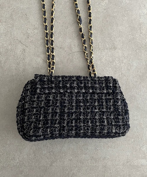 DouDou（ドゥドゥ）の「ツイードチェーンポシェット（ショルダーバッグ・レディース・ブラック/ネイビー/サックスブルー/オフホワイト・FREE）」の8枚目の写真