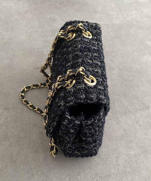 DouDou（ドゥドゥ）の「ツイードチェーンポシェット（ショルダーバッグ・レディース・ブラック/ネイビー/サックスブルー/オフホワイト・FREE）」の6枚目の写真