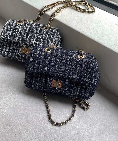 DouDou（ドゥドゥ）の「ツイードチェーンポシェット（ショルダーバッグ・レディース・ブラック/ネイビー/サックスブルー/オフホワイト・FREE）」の12枚目の写真