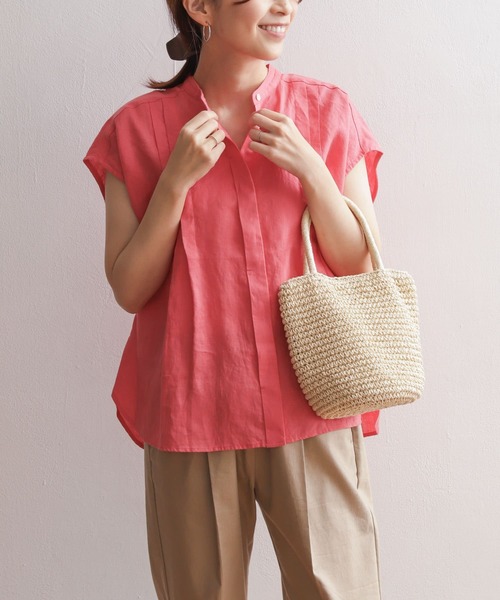 URBAN RESEARCH DOORS（アーバンリサーチドアーズ）の「リネンフレンチスリーブシャツ（シャツ/ブラウス・レディース・ネイビー/ピンク/ブルー・MEDIUM）」の6枚目の写真