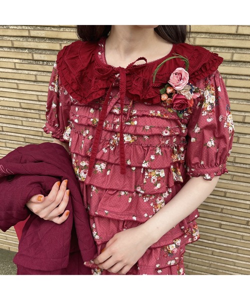 【極美品】ピンクハウス　刺繍レース　フリル襟カットソー　ネイビー レースフリル衿ブラウス （シャツ・ブラウス）｜PINK HOUSE / ピンク