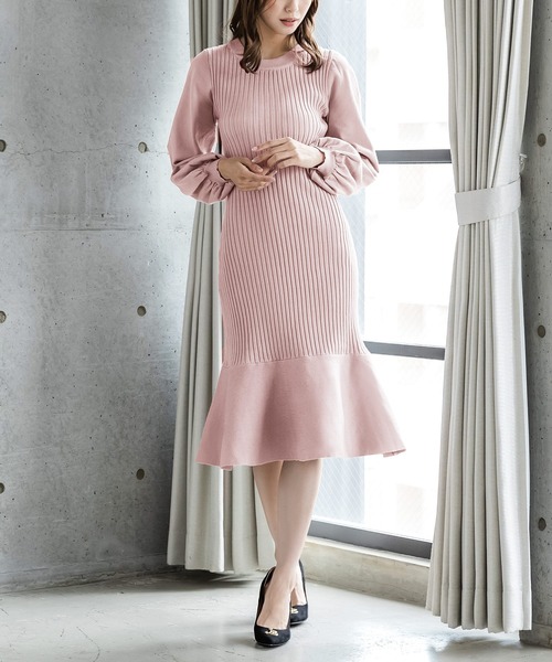ミディアム丈・バルーンスリーブマーメイドニットワンピース/22555（ワンピース）｜JULIA BOUTIQUE（ジュリアブティック）