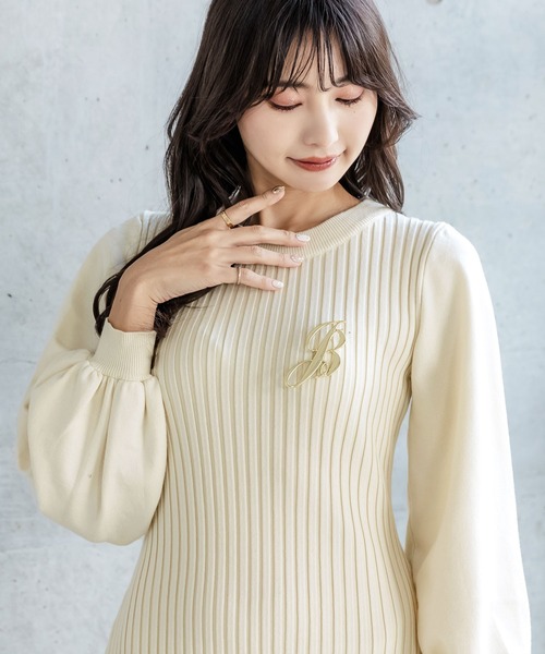 Julia Boutique（ジュリアブティック）の「ミディアム丈・バルーンスリーブマーメイドニットワンピース/22555（ワンピース・レディース・ブラック/モカ/ピンク/アイボリー/グレイッシュベージュ/グレー・MEDIUM）」の8枚目の写真
