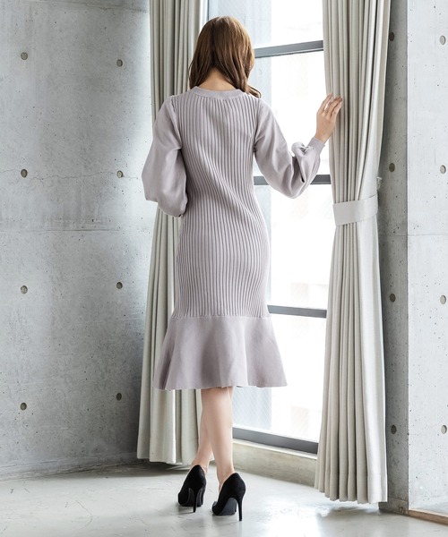 Julia Boutique（ジュリアブティック）の「ミディアム丈・バルーンスリーブマーメイドニットワンピース/22555（ワンピース・レディース・ブラック/モカ/ピンク/アイボリー/グレイッシュベージュ/グレー・MEDIUM）」の12枚目の写真