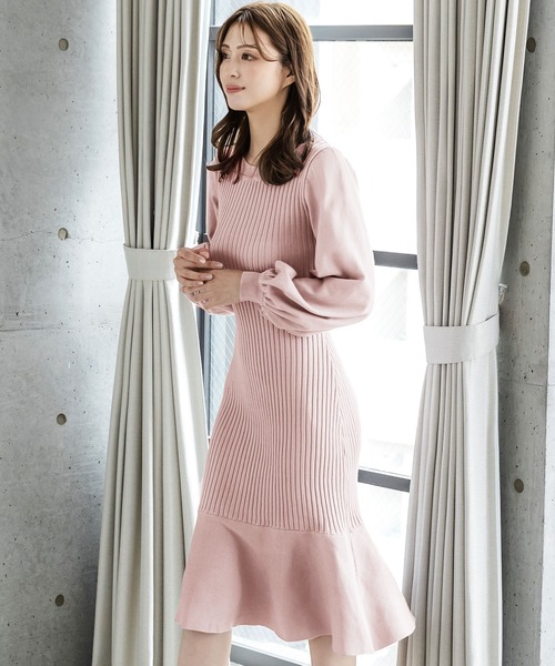 Julia Boutique（ジュリアブティック）の「ミディアム丈・バルーンスリーブマーメイドニットワンピース/22555（ワンピース・レディース・ブラック/モカ/ピンク/アイボリー/グレイッシュベージュ/グレー・MEDIUM）」の18枚目の写真