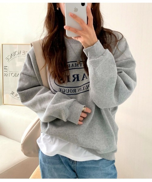 MINS MINIS（ミンスミニス）の「パリスロコプリント裏起毛ルーズスウェット（スウェット・レディース・グレー/チャコール/アイボリー・FREE）」の2枚目の写真