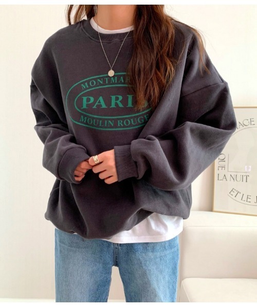 MINS MINIS（ミンスミニス）の「パリスロコプリント裏起毛ルーズスウェット（スウェット・レディース・グレー/チャコール/アイボリー・FREE）」の3枚目の写真