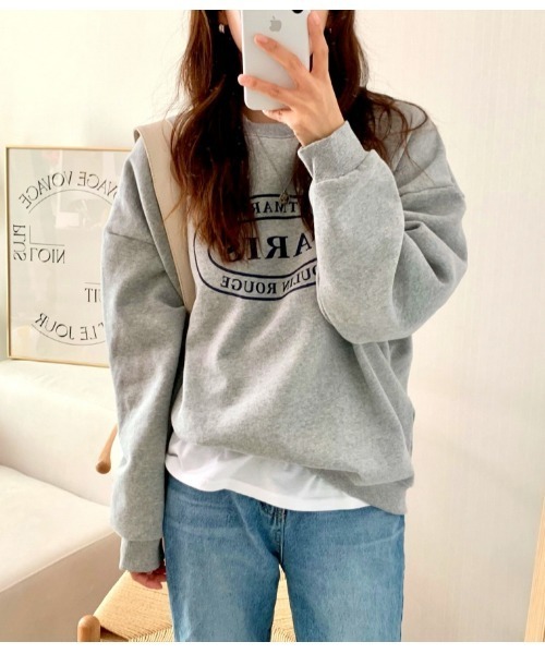 MINS MINIS（ミンスミニス）の「パリスロコプリント裏起毛ルーズスウェット（スウェット・レディース・グレー/チャコール/アイボリー・FREE）」の5枚目の写真