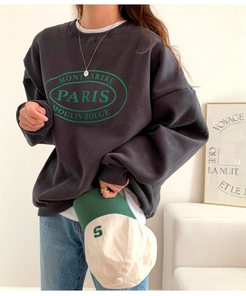 MINS MINIS（ミンスミニス）の「パリスロコプリント裏起毛ルーズスウェット（スウェット・レディース・グレー/チャコール/アイボリー・FREE）」の16枚目の写真