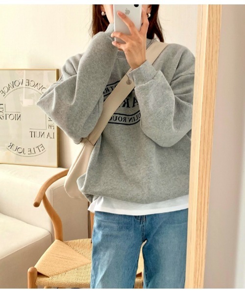 MINS MINIS（ミンスミニス）の「パリスロコプリント裏起毛ルーズスウェット（スウェット・レディース・グレー/チャコール/アイボリー・FREE）」の14枚目の写真