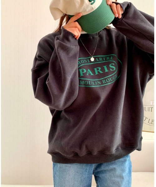 MINS MINIS（ミンスミニス）の「パリスロコプリント裏起毛ルーズスウェット（スウェット・レディース・グレー/チャコール/アイボリー・FREE）」の17枚目の写真