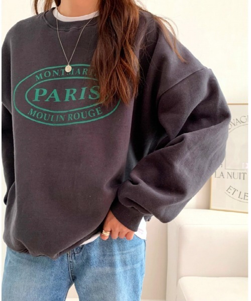 MINS MINIS（ミンスミニス）の「パリスロコプリント裏起毛ルーズスウェット（スウェット・レディース・グレー/チャコール/アイボリー・FREE）」の11枚目の写真