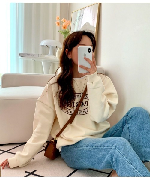 MINS MINIS（ミンスミニス）の「パリスロコプリント裏起毛ルーズスウェット（スウェット・レディース・グレー/チャコール/アイボリー・FREE）」の7枚目の写真