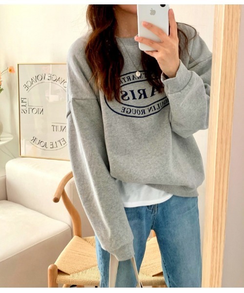 MINS MINIS（ミンスミニス）の「パリスロコプリント裏起毛ルーズスウェット（スウェット・レディース・グレー/チャコール/アイボリー・FREE）」の18枚目の写真