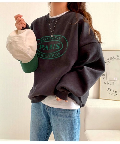 MINS MINIS（ミンスミニス）の「パリスロコプリント裏起毛ルーズスウェット（スウェット・レディース・グレー/チャコール/アイボリー・FREE）」の12枚目の写真