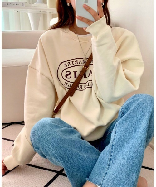 MINS MINIS（ミンスミニス）の「パリスロコプリント裏起毛ルーズスウェット（スウェット・レディース・グレー/チャコール/アイボリー・FREE）」の8枚目の写真