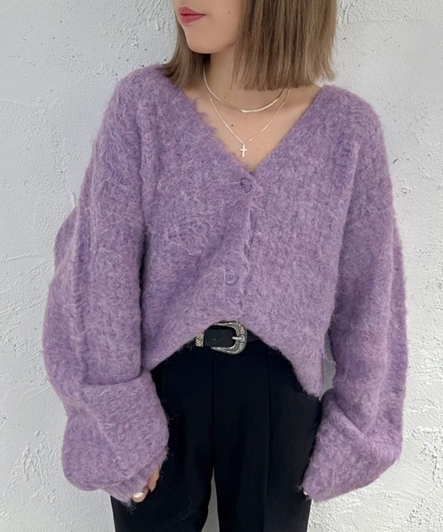 apres jour mignon（アプレジュールミニョン）の「シャギーショートカーディガン【ZOZOTOWN限定アイテム】（カーディガン/ボレロ・レディース・ベージュ/ブルー/パープル/ネイビー・フリー/X-LARGE）」の4枚目の写真