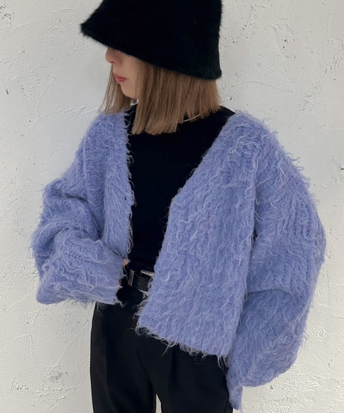 apres jour mignon（アプレジュールミニョン）の「シャギーショートカーディガン【ZOZOTOWN限定アイテム】（カーディガン/ボレロ・レディース・ベージュ/ブルー/パープル/ネイビー・フリー/X-LARGE）」の3枚目の写真