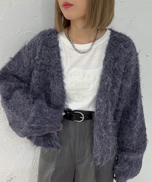 apres jour mignon（アプレジュールミニョン）の「シャギーショートカーディガン【ZOZOTOWN限定アイテム】（カーディガン/ボレロ・レディース・ベージュ/ブルー/パープル/ネイビー・フリー/X-LARGE）」の12枚目の写真