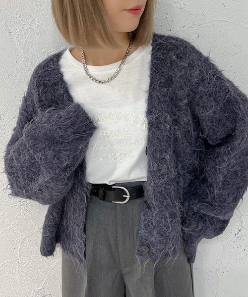 apres jour mignon（アプレジュールミニョン）の「シャギーショートカーディガン【ZOZOTOWN限定アイテム】（カーディガン/ボレロ・レディース・ベージュ/ブルー/パープル/ネイビー・フリー/X-LARGE）」の11枚目の写真