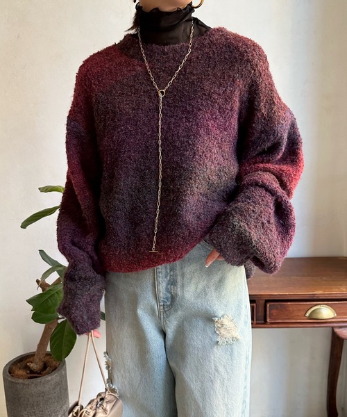 DouDou(ドゥドゥ)の「【WEB限定】 ループグラデーションプルオーバー(ニット/セーター・レディース・ベージュ/ローズ・FREE)」の1枚目の写真