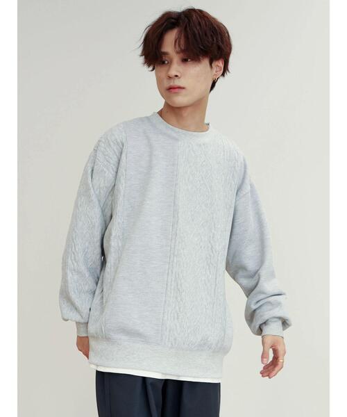 CRAFT STANDARD BOUTIQUE（クラフトスタンダードブティック）の「ケーブル柄JQカット切り替えスウェットB（Tシャツ/カットソー・メンズ・ダークネイビー/ホワイト系その他/グレー系その他・L/LL/M）」の5枚目の写真