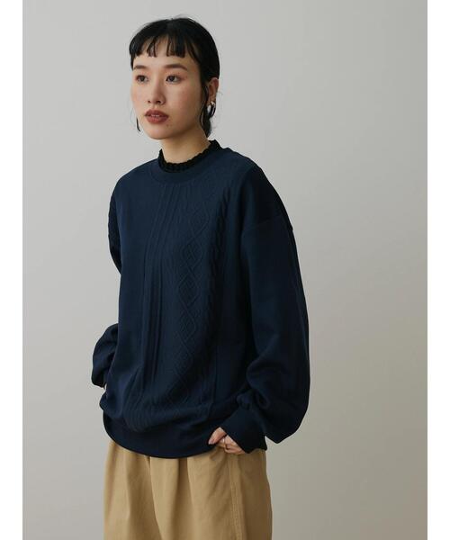 CRAFT STANDARD BOUTIQUE（クラフトスタンダードブティック）の「ケーブル柄JQカット切り替えスウェットB（Tシャツ/カットソー・メンズ・ダークネイビー/ホワイト系その他/グレー系その他・L/LL/M）」の6枚目の写真