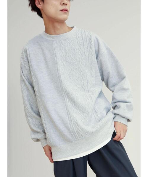 CRAFT STANDARD BOUTIQUE（クラフトスタンダードブティック）の「ケーブル柄JQカット切り替えスウェットB（Tシャツ/カットソー・メンズ・ダークネイビー/ホワイト系その他/グレー系その他・L/LL/M）」の7枚目の写真