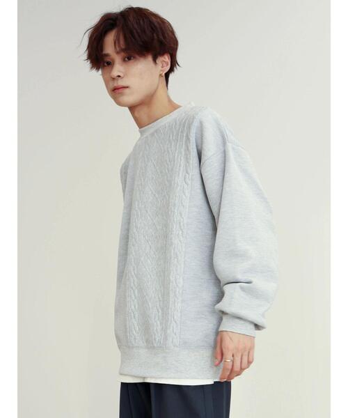 CRAFT STANDARD BOUTIQUE（クラフトスタンダードブティック）の「ケーブル柄JQカット切り替えスウェットB（Tシャツ/カットソー・メンズ・ダークネイビー/ホワイト系その他/グレー系その他・L/LL/M）」の8枚目の写真