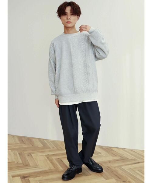 CRAFT STANDARD BOUTIQUE（クラフトスタンダードブティック）の「ケーブル柄JQカット切り替えスウェットB（Tシャツ/カットソー・メンズ・ダークネイビー/ホワイト系その他/グレー系その他・L/LL/M）」の11枚目の写真