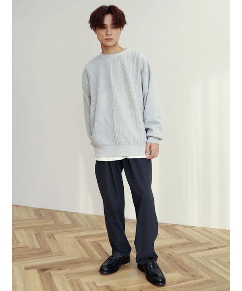 CRAFT STANDARD BOUTIQUE（クラフトスタンダードブティック）の「ケーブル柄JQカット切り替えスウェットB（Tシャツ/カットソー・メンズ・ダークネイビー/ホワイト系その他/グレー系その他・L/LL/M）」の12枚目の写真