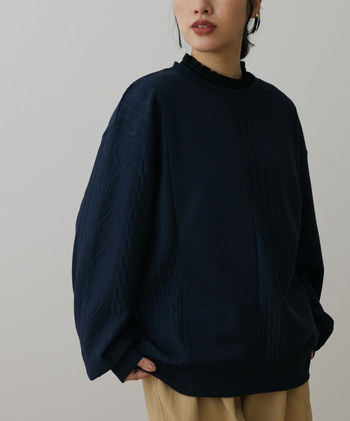 CRAFT STANDARD BOUTIQUE（クラフトスタンダードブティック）の「ケーブル柄JQカット切り替えスウェットB（Tシャツ/カットソー・メンズ・ダークネイビー/ホワイト系その他/グレー系その他・L/LL/M）」の3枚目の写真