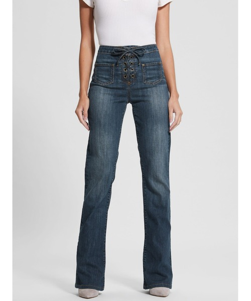 Guess（ゲス）の「Harlow Lace-Up Flare Jeans（デニムパンツ・レディース・インディゴブルー・25inch/26inch/24inch/27inch）」の4枚目の写真