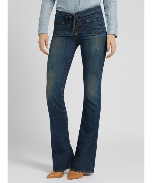 Guess（ゲス）の「Harlow Lace-Up Flare Jeans（デニムパンツ・レディース・インディゴブルー・25inch/26inch/24inch/27inch）」の9枚目の写真