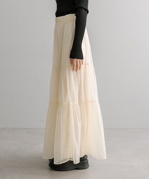 mystic（ミスティック）の「シアーティアードスカート（スカート・レディース・アイボリー/ブラック・FREE）」の6枚目の写真