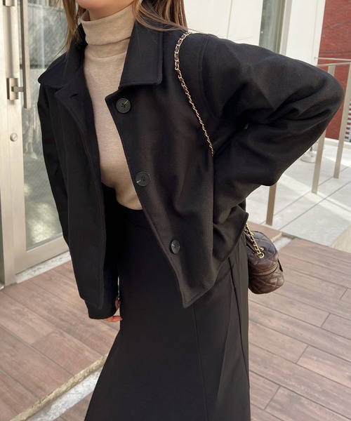 Lamoa（ラモア）の「Lamoa/ショート丈 ジャケット コート（テーラードジャケット・レディース・ブラック/ブラウン・MEDIUM/LARGE）」の2枚目の写真