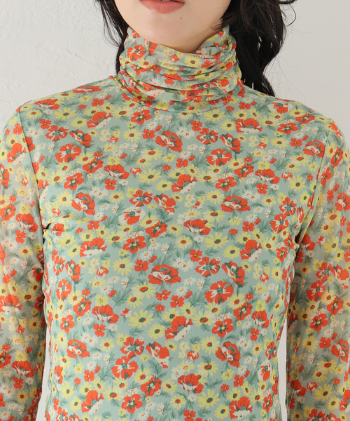 セール】【GANNI / ガニー】 Printed Mesh Long Sleeve Fitted