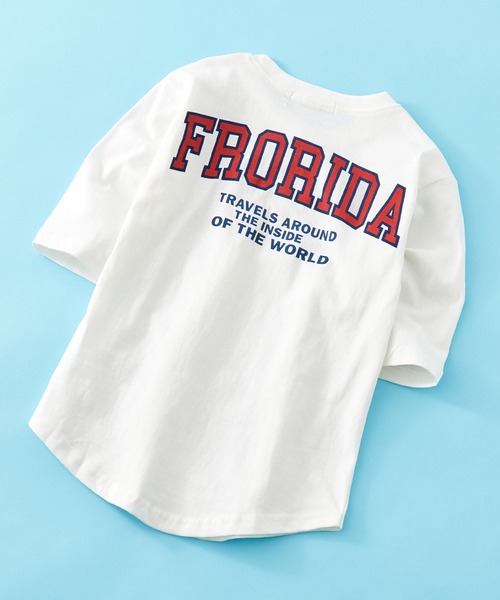 SHISKY（シスキー）の「SHISKY / シスキー 柄込み ラウンドヘム カットソー キッズ 7分袖（Tシャツ/カットソー・キッズ・ブラック系/グレー系/ベージュ系/チャコール/サックスブルー/オレンジ系/ダークグリーン/オフホワイト/ホワイト系2/ホワイト系1/ダークグリーン系/ホワイト系/ベージュ/オレンジ/ブラック/ネイビー・140/120/130/110/160/150）」の3枚目の写真