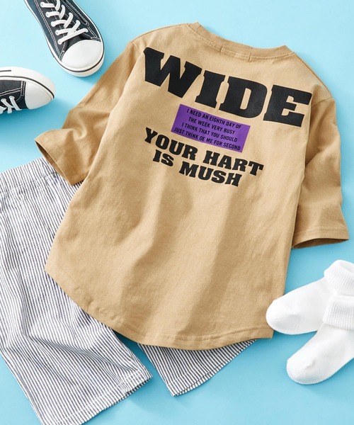 SHISKY（シスキー）の「SHISKY / シスキー 柄込み ラウンドヘム カットソー キッズ 7分袖（Tシャツ/カットソー・キッズ・ブラック系/グレー系/ベージュ系/チャコール/サックスブルー/オレンジ系/ダークグリーン/オフホワイト/ホワイト系2/ホワイト系1/ダークグリーン系/ホワイト系/ベージュ/オレンジ/ブラック/ネイビー・140/120/130/110/160/150）」の10枚目の写真