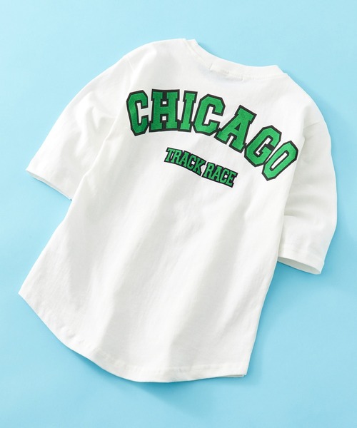 SHISKY（シスキー）の「SHISKY / シスキー 柄込み ラウンドヘム カットソー キッズ 7分袖（Tシャツ/カットソー・キッズ・ブラック系/グレー系/ベージュ系/チャコール/サックスブルー/オレンジ系/ダークグリーン/オフホワイト/ホワイト系2/ホワイト系1/ダークグリーン系/ホワイト系/ベージュ/オレンジ/ブラック/ネイビー・140/120/130/110/160/150）」の2枚目の写真