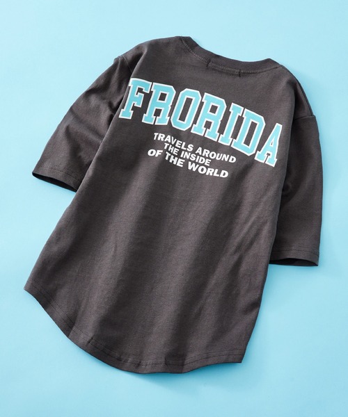 SHISKY（シスキー）の「SHISKY / シスキー 柄込み ラウンドヘム カットソー キッズ 7分袖（Tシャツ/カットソー・キッズ・ブラック系/グレー系/ベージュ系/チャコール/サックスブルー/オレンジ系/ダークグリーン/オフホワイト/ホワイト系2/ホワイト系1/ダークグリーン系/ホワイト系/ベージュ/オレンジ/ブラック/ネイビー・140/120/130/110/160/150）」の8枚目の写真