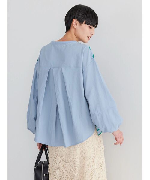 AMERICAN HOLIC(アメリカンホリック)の「袖ボリューム異素材ボーダーポンチプルオーバー(Tシャツ/カットソー・レディース・アイボリー/ブルー/イエロー/サックスブルー・M/L)」の7枚目の写真