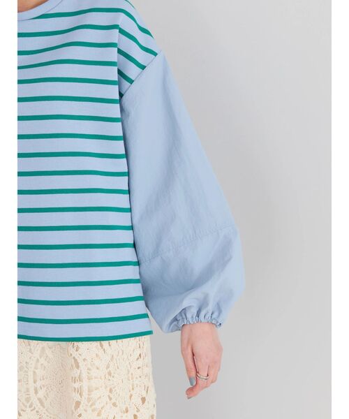 AMERICAN HOLIC(アメリカンホリック)の「袖ボリューム異素材ボーダーポンチプルオーバー(Tシャツ/カットソー・レディース・アイボリー/ブルー/イエロー/サックスブルー・M/L)」の9枚目の写真