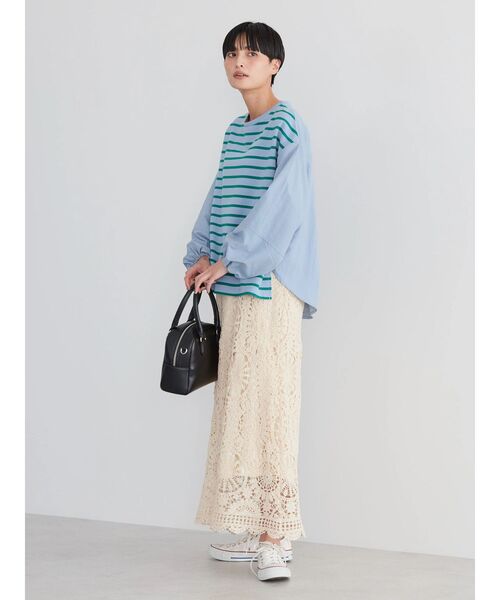 AMERICAN HOLIC(アメリカンホリック)の「袖ボリューム異素材ボーダーポンチプルオーバー(Tシャツ/カットソー・レディース・アイボリー/ブルー/イエロー/サックスブルー・M/L)」の14枚目の写真