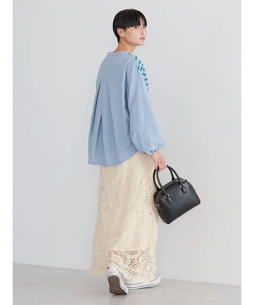 AMERICAN HOLIC(アメリカンホリック)の「袖ボリューム異素材ボーダーポンチプルオーバー(Tシャツ/カットソー・レディース・アイボリー/ブルー/イエロー/サックスブルー・M/L)」の16枚目の写真